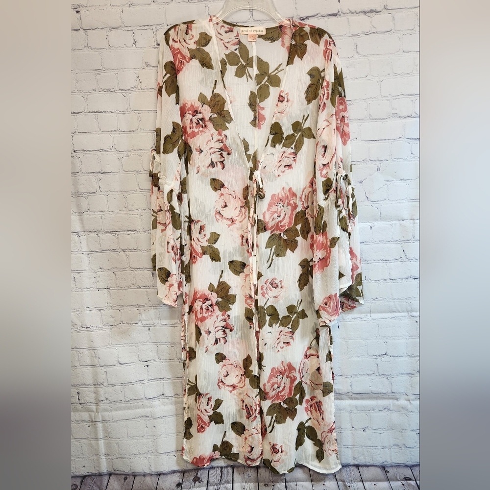 Band of Gypsies/ Tie Sleeve Kimono In Ivory Floral - Picture 2 of 8